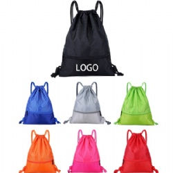 Nylon Waterproof Drawstring Backpack With Zipper Pocket